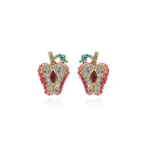Red Crystal Apple Post Earrings/레드 크리스탈 애플 포스트 귀걸이