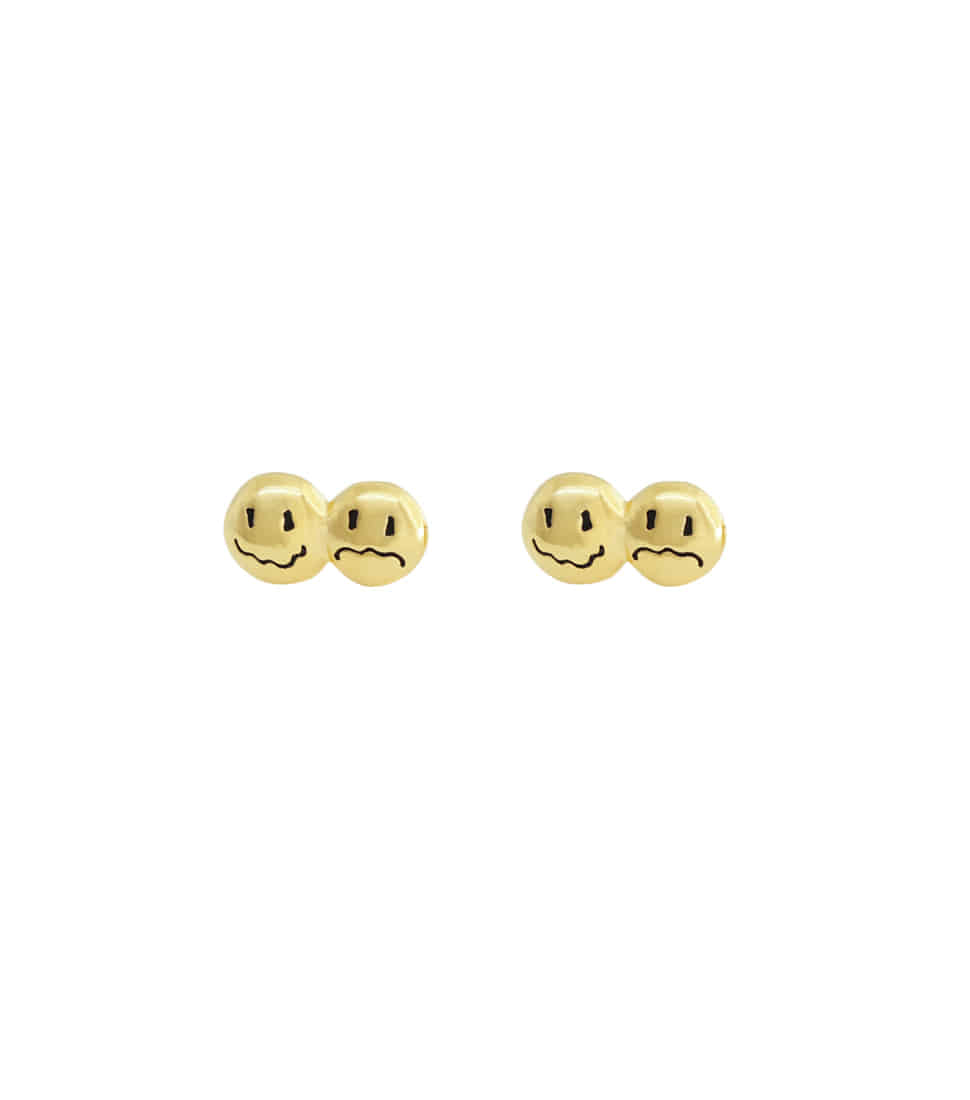OOPS&amp;OUCH Duo HAPPY &amp; BORED Face Earrings in Gold