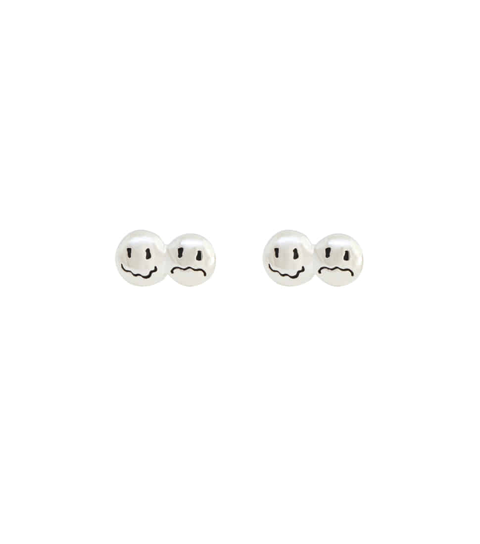 OOPS&amp;OUCH Duo HAPPY &amp; BORED Face Earrings in Silver